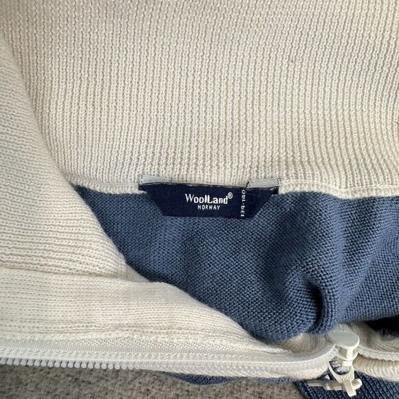 Woolland Norway Juvass Merino Wool Knit Sweater 1/2 Zip Blue Washable Kids 8 - Picture 5 of 9